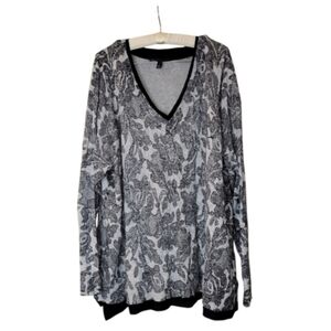 Lane Bryant Gray & Black V-neck Floral Sweater 26 28.